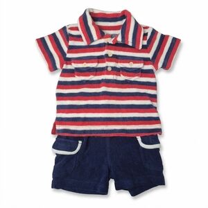 Vtg babyGap SPR08 Terry Cloth Polo Shorts Set 3-6M 2008 Patriotic McBling